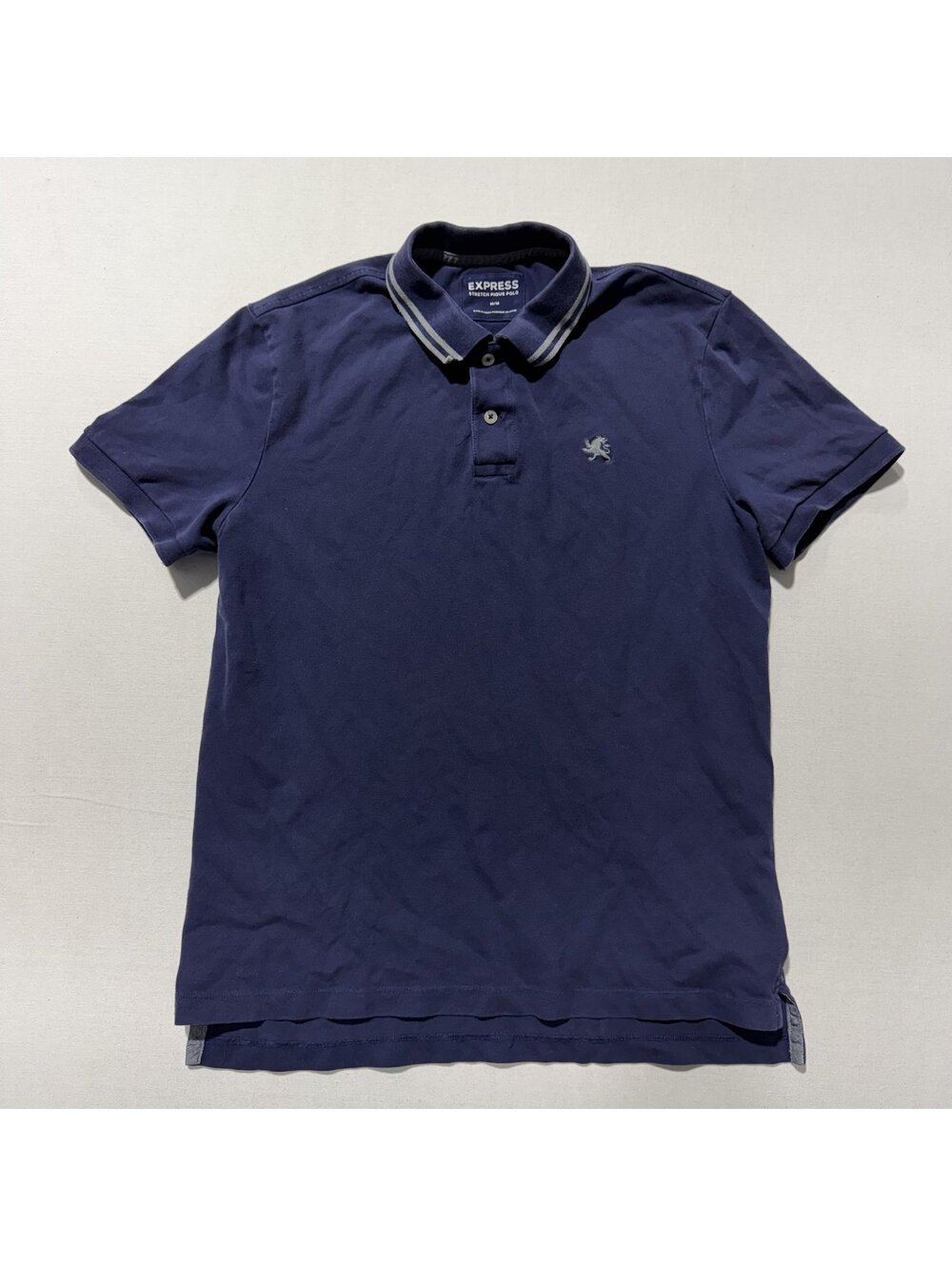 Express Navy Blue Stretch Pique Polo Shirt Striped Collar Preppy